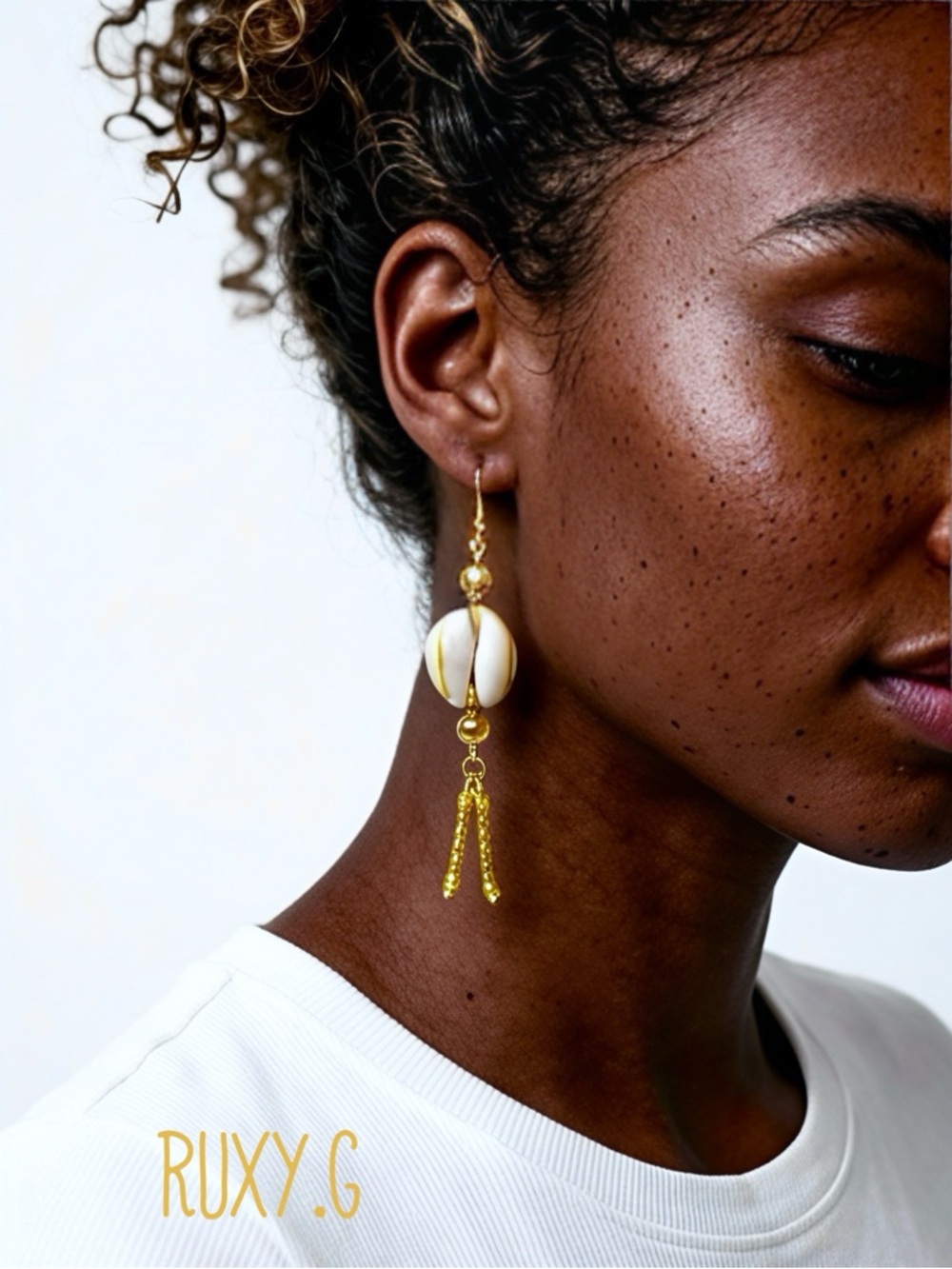 Gold and Cream Shell Earrings